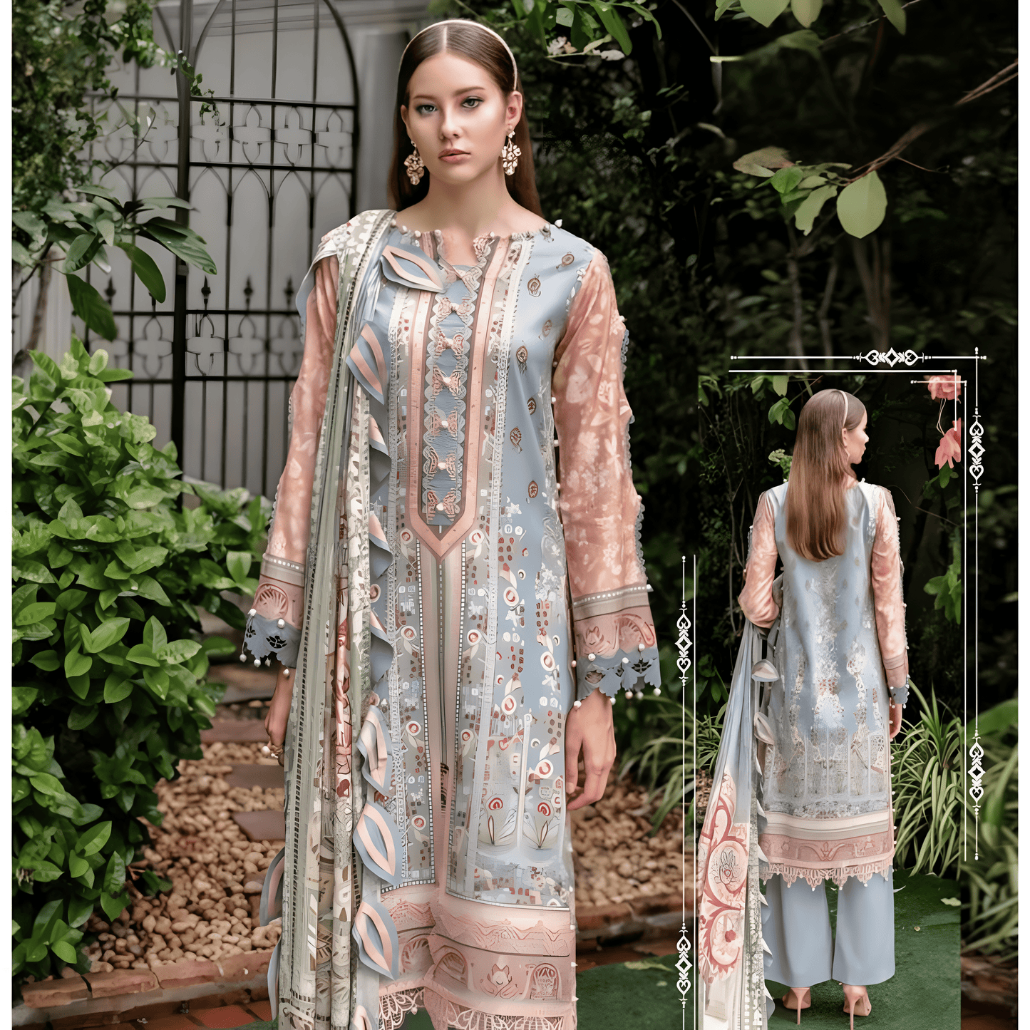 Afsanah Luxury Heavy Cotton Pure Lawn Suit With Cotton Malmal Heavy Dupatta 1032