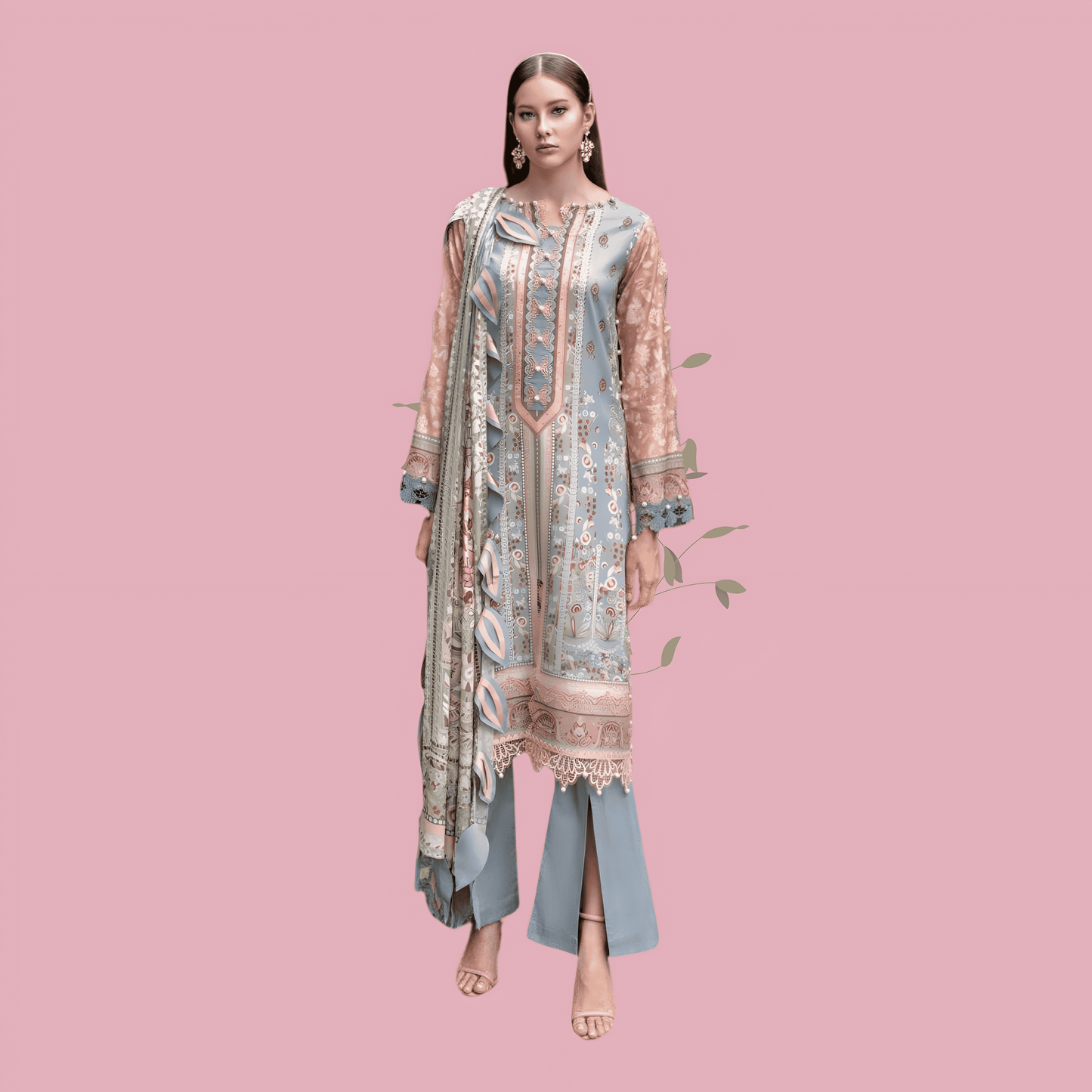 Afsanah Luxury Heavy Cotton Pure Lawn Suit With Cotton Malmal Heavy Dupatta 1032