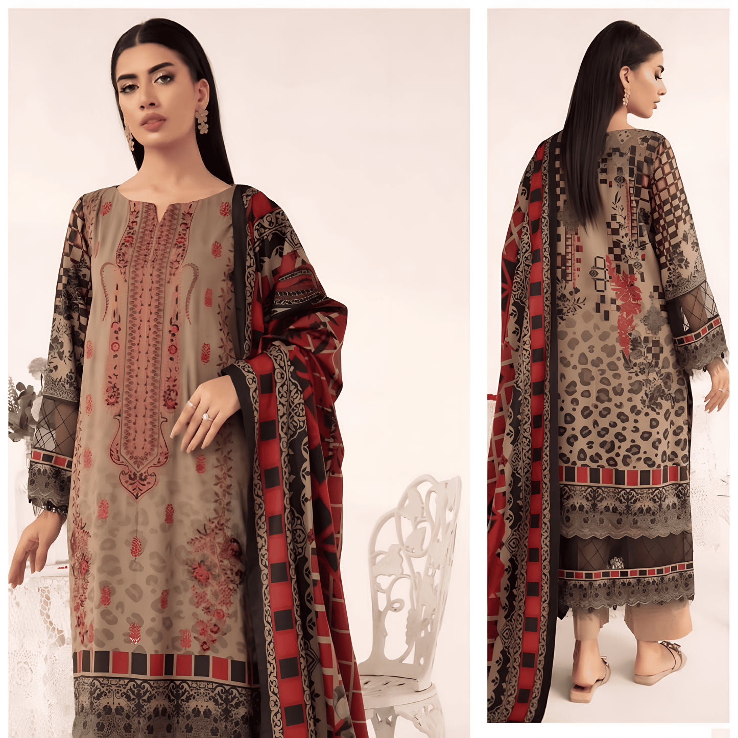Afsanah Luxury Heavy Cotton Pure Lawn Suit With Cotton Malmal Heavy Dupatta 1037