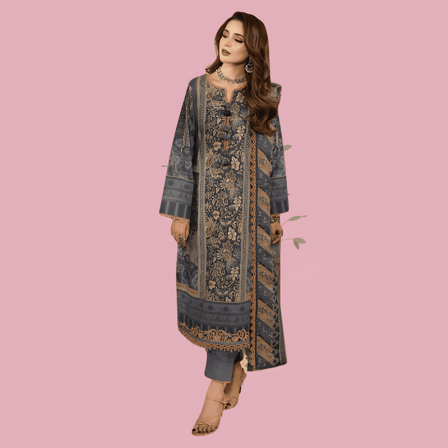 Afsanah Luxury Heavy Cotton Pure Lawn Suit With Cotton Malmal Heavy Dupatta 1039