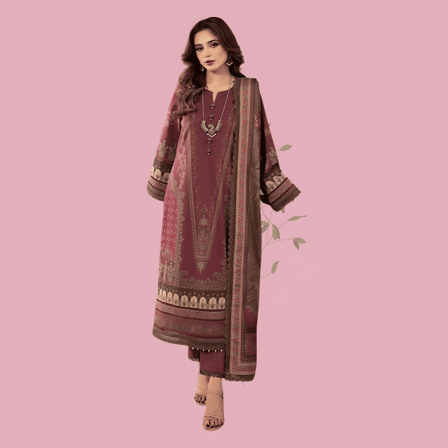Afsanah Luxury Heavy Cotton Pure Lawn Suit With Cotton Malmal Heavy Dupatta 1040