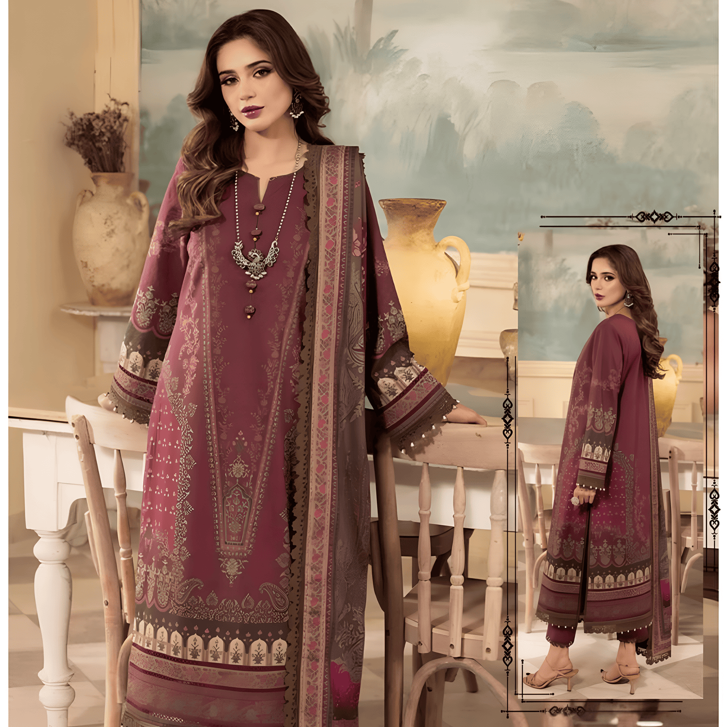 Afsanah Luxury Heavy Cotton Pure Lawn Suit With Cotton Malmal Heavy Dupatta 1040