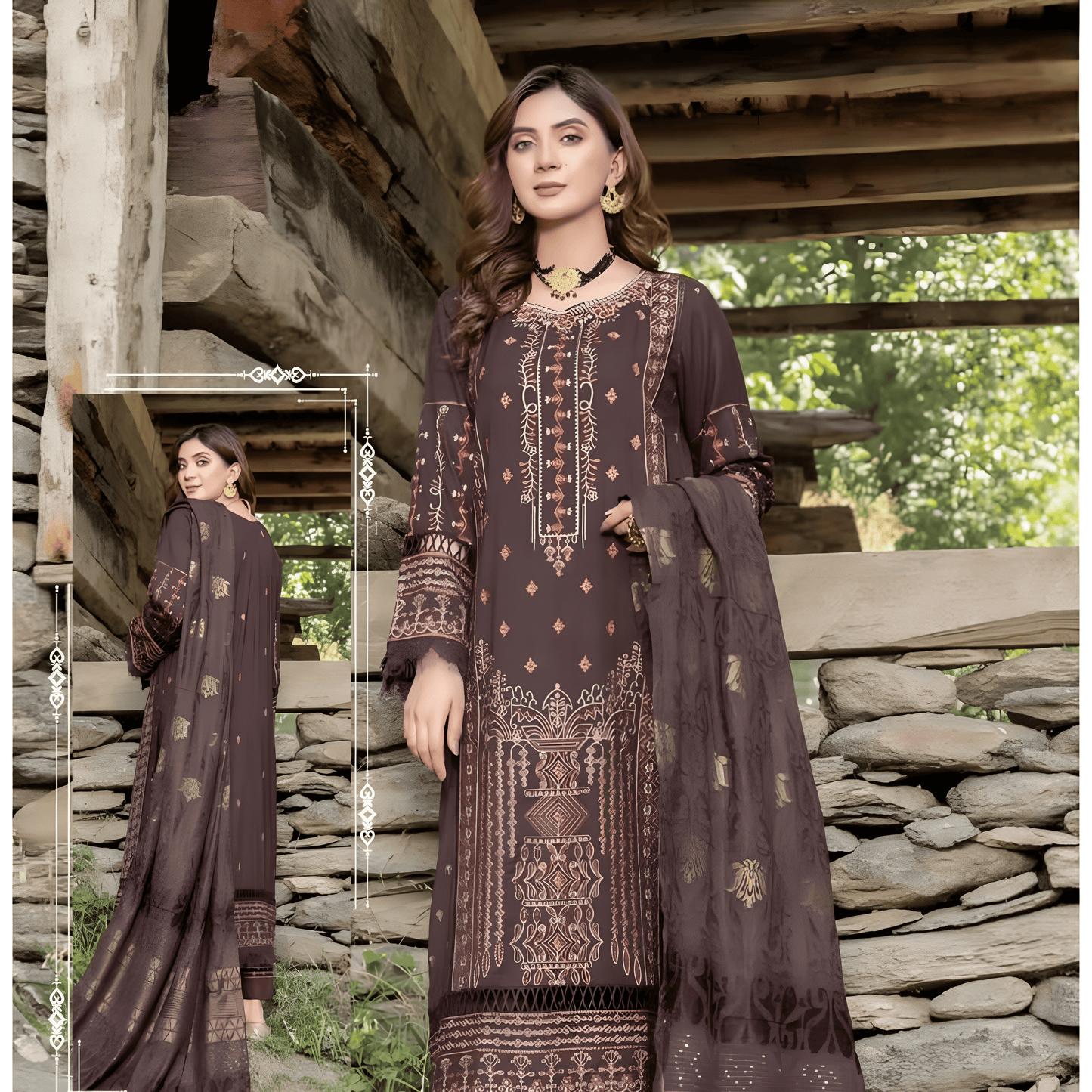 Afsanah Luxury Heavy Cotton Pure Lawn Suit With Cotton Malmal Heavy Dupatta 1033