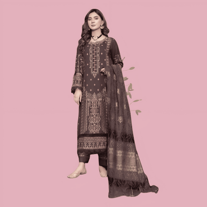 Afsanah Luxury Heavy Cotton Pure Lawn Suit With Cotton Malmal Heavy Dupatta 1033