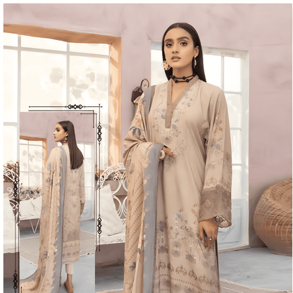 Afsanah Luxury Heavy Cotton Pure Lawn Suit With Cotton Malmal Heavy Dupatta 1035