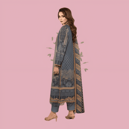 Afsanah Luxury Heavy Cotton Pure Lawn Suit With Cotton Malmal Heavy Dupatta 1039