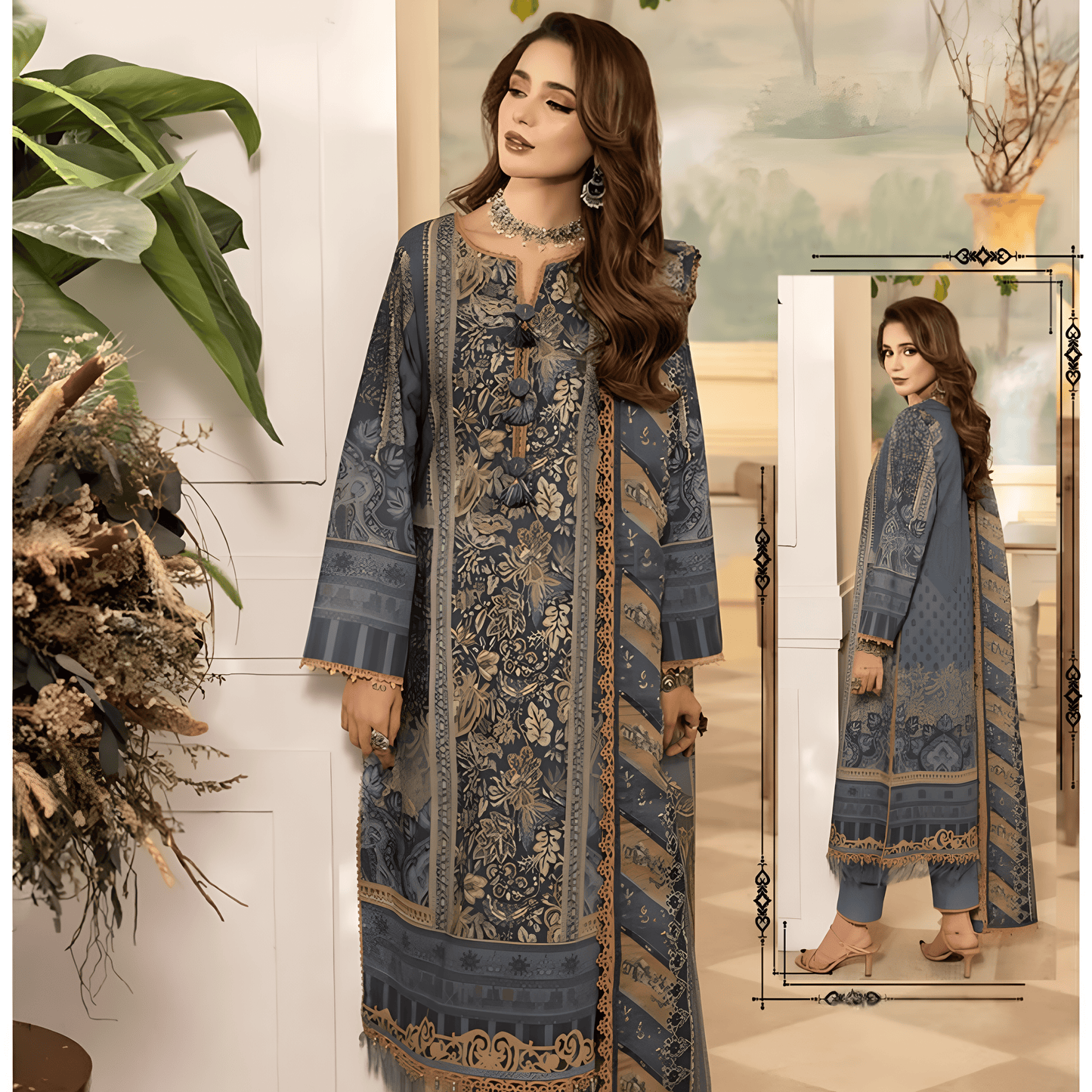Afsanah Luxury Heavy Cotton Pure Lawn Suit With Cotton Malmal Heavy Dupatta 1039