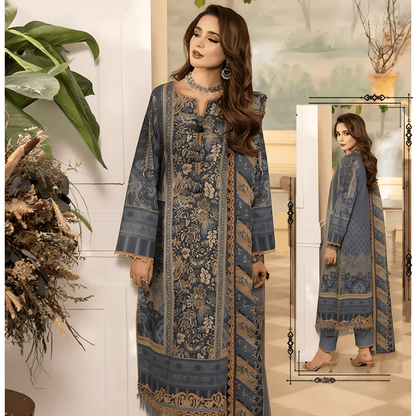 Afsanah Luxury Heavy Cotton Pure Lawn Suit With Cotton Malmal Heavy Dupatta 1039