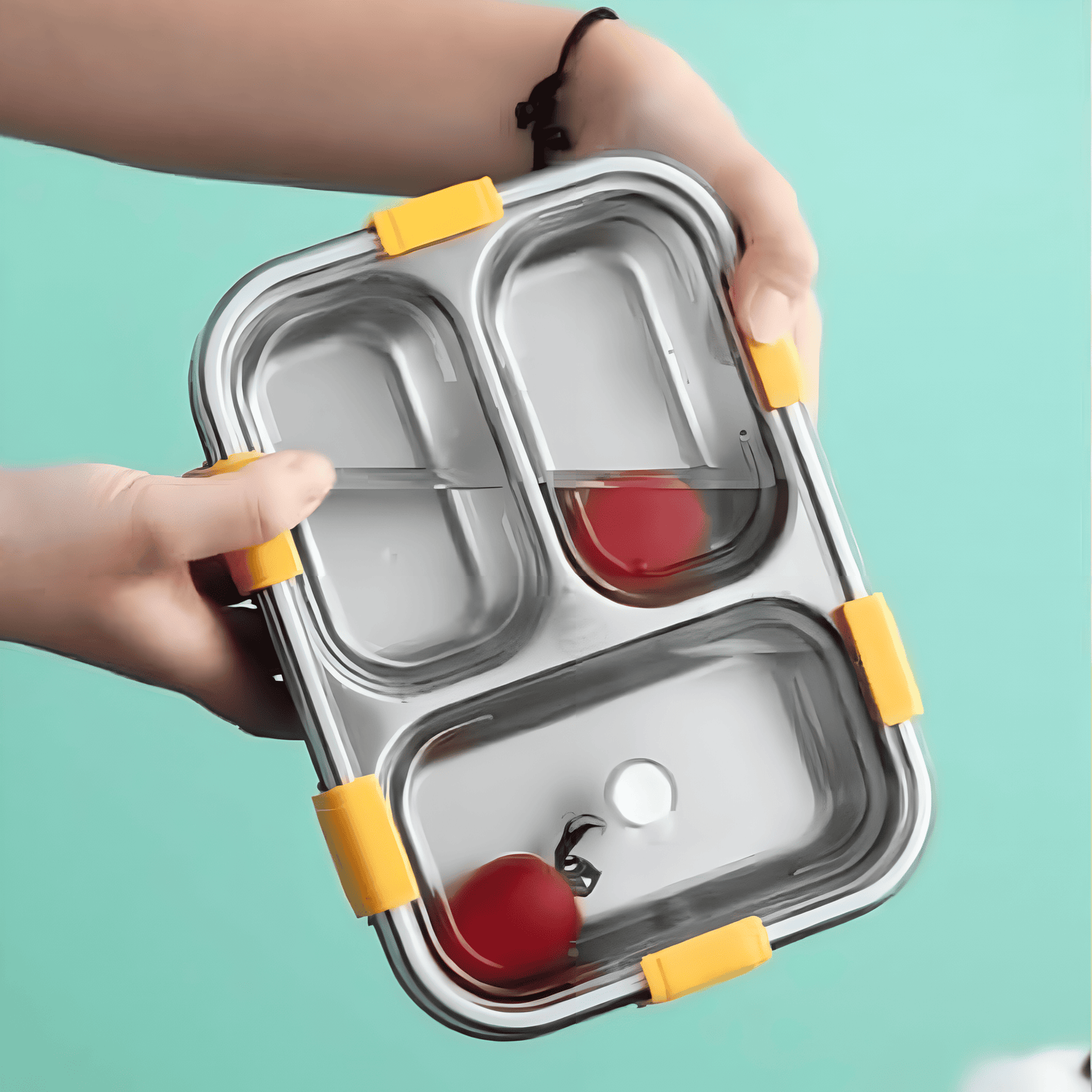 Bento Lunch Box, Stainless Steel, Insulated 3 Compartment, BPA Free, Set of Chop Sticks & One Spoon