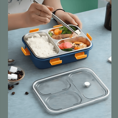 Bento Lunch Box, Stainless Steel, Insulated 3 Compartment, BPA Free, Set of Chop Sticks & One Spoon