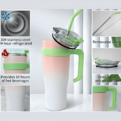 Car Travel Tumbler, Stainless Steel Vacuum Insulated Tumbler With Straw, Lightweight, Food Grade Leakproof