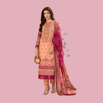 Pure Lawn Daily Wear Suit With Beautiful Design, Cotton Malmal Heavy Dupatta 1004